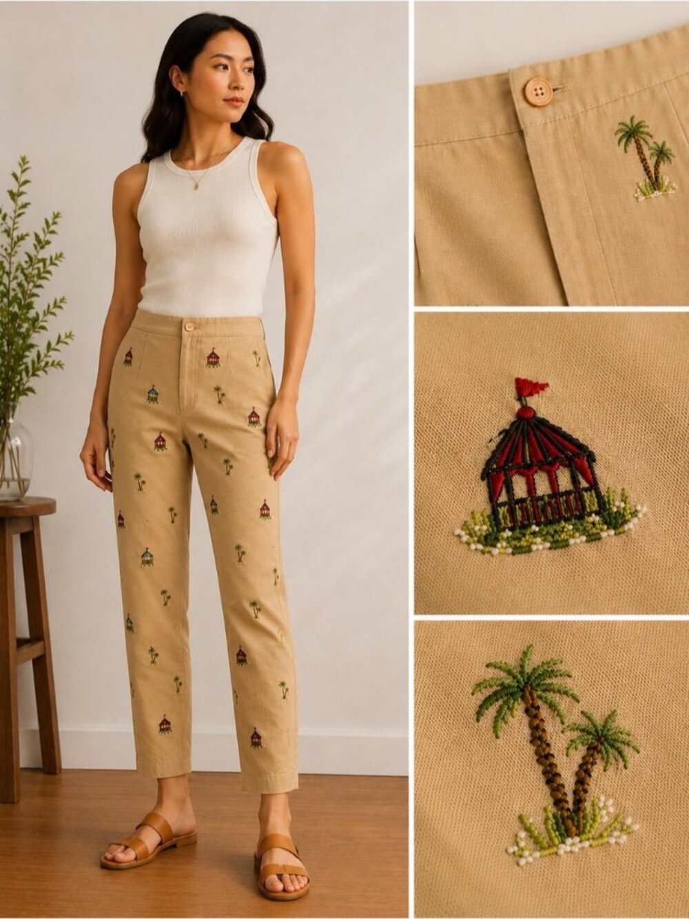 Talbots Palm Tree Embroidered Novelty Chino Pants Resort Coastal Preppy 10